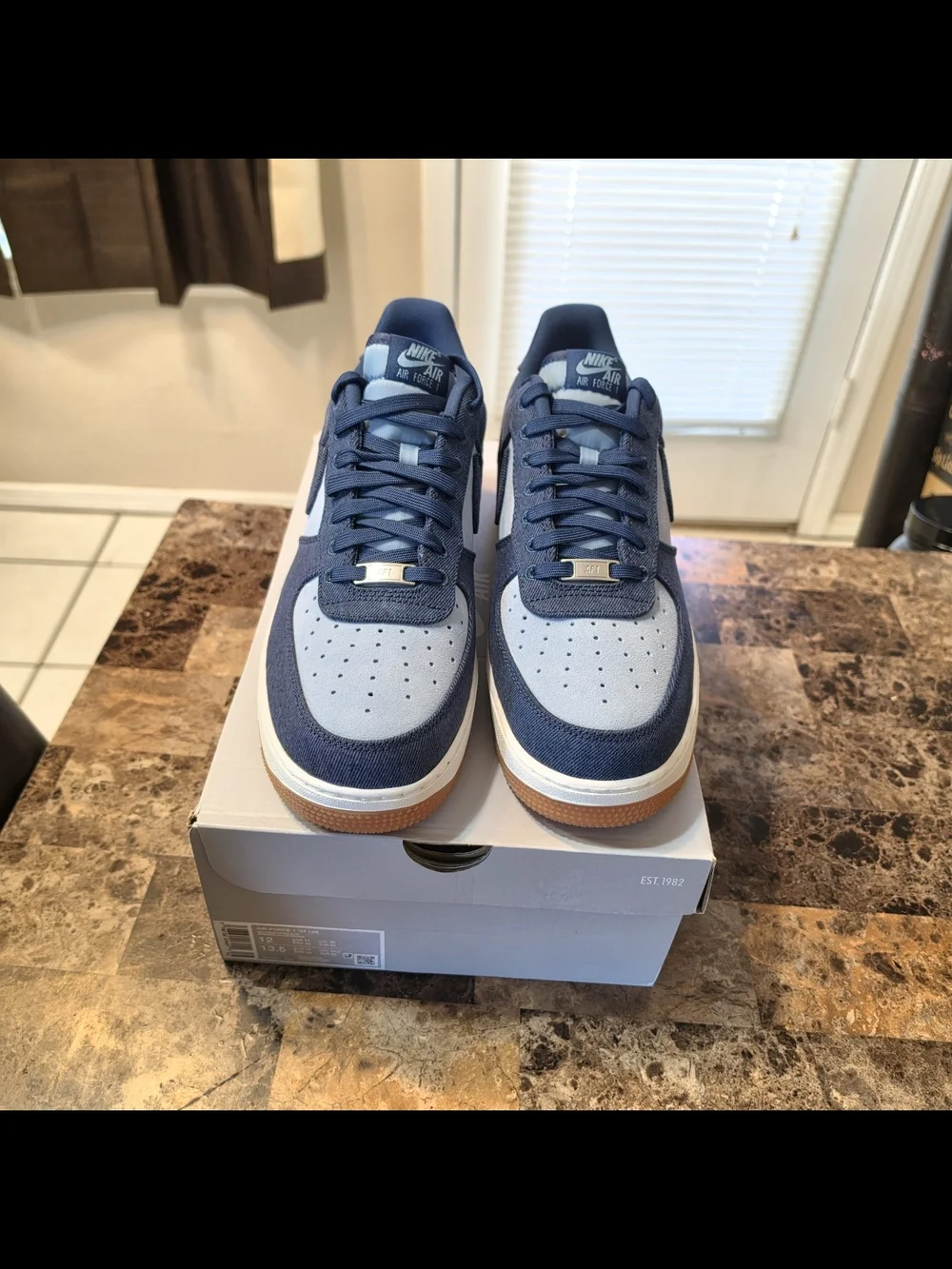 Nike Air Force 1 '07 LV8 Denim Navy Blue White Sneakers Men's 12